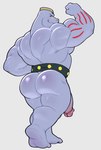 2024 anthro back_muscles barazoku belt biceps big_butt big_muscles big_penis butt deltoids flaccid flexing generation_1_pokemon genitals glans hi_res huge_muscles humanoid_genitalia humanoid_penis hunnipanda looking_at_viewer looking_back looking_back_at_viewer machoke male manly muscular muscular_anthro muscular_male nintendo nude penis pokemon pokemon_(species) simple_background smile solo standing thick_arms thick_penis thick_thighs white_background