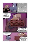 anthro bovid bovine cattle comic container dialogue duo ear_piercing english_text equid equine gesture hand_gesture hi_res horn horse jake_(t0l0k) male mammal milo_(t0l0k) piercing pizza_box snow t0l0k text thumbs_up