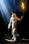 2012 amber_eyes ambiguous_gender anthro axe black_nose canid canine canis cave clothing collaboration costume dark_theme darkness demon ezwolf fire fur fursuit grandfathered_content holding_object holding_torch holding_weapon hooves horn hybrid mammal melee_weapon nude photo_manipulation pose qarrezel real solo standing tail third-party_edit torch weapon white_body white_fur wolf