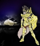 anthro armor biped canid canine canis cloth_(saint_seiya) feathered_wings feathers headgear helmet hi_res male mammal moon night outside pose saint_seiya solo standing tail toei_animation voshiket wings wolf