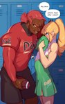 2024 absurd_res blonde_hair blue_eyes blush cheerleader cheerleader_outfit clothed clothing combos-n-doodles crossdressing dark_body dark_skin duo english_text femboy ganondorf gerudo hair hi_res human humanoid hylian link male mammal muscular muscular_humanoid muscular_male nintendo not_furry text the_legend_of_zelda