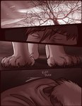 absurd_res canid canine clothed clothing comic duo feral fur hi_res human lemondeer male mammal mordecai_(lemondeer) noah_(downthehatch) paws simple_background size_difference