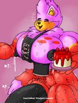 3:4 animal_genitalia anthro big_butt big_pecs big_penis bodily_fluids butt canid canine canis dialogue donut_von_nillastawberry_(lumiink) genitals hi_res huge_penis hyper hyper_genitalia hyper_penis in_rut lactating lumi_(lumiink) lumiink male male_lactation mammal motion_lines muscular muscular_male pecs penis sheath subtitled sweat text thick_thighs wolf