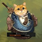 1:1 absurd_res ambiguous_gender armor catwheezie clothing dark_souls domestic_cat english_text felid feline felis feral fromsoftware fur gloves green_eyes handwear hi_res mammal melee_weapon orange_body orange_fur pink_nose solo summon_this_phantom sword text text_box_prompt weapon whiskers