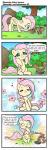 2016 blush comic cutie_mark english_text equid equine feathered_wings feathers female feral fluttershy_(mlp) four_frame_image four_frame_sequence friendship_is_magic group hair hasbro hi_res hungry mammal my_little_pony mythological_creature mythological_equine mythology outside pegasus pencils_(artist) pink_hair plant rodent sciurid sitting text tree tree_squirrel wings