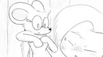 16:9 animal_crossing anthro biped blush dialogue_in_description digital_drawing_(artwork) digital_media_(artwork) dragonweirdo duo eyes_closed eyewear female fur glasses greyscale hi_res male male/female mammal marshal_(animal_crossing) monochrome mouse murid murine nintendo open_mouth petri_(animal_crossing) rodent sciurid towel tree_squirrel widescreen