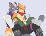 Rating: e
ID: 5583794
Date: 2025-05-19 13:29:54 -0400
Status: active
Score: 323
anthro balls_outline belt black_nose bodily_fluids boots bulge canid canine canis claws clothed clothing detailed_background detailed_bulge duo finger_claws footwear fox fox_mccloud fur genital_outline green_eyes grey_body grey_fur grimace male male/male mammal mofu_guys multicolored_body multicolored_fur nintendo on_lap open_belt orange_body orange_fur red_eyes shoes simple_background sitting_on_lap socks star_fox sweat sweatdrop topless topless_male two_tone_body two_tone_fur underwear wolf wolf_o'donnell post #5583794