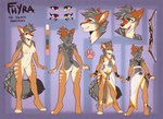 2021 absurd_res ankh anthro arm_tuft black-backed_jackal bow_(weapon) breasts canid canine canis clothed clothing deity digital_media_(artwork) digitigrade dipstick_tail ear_piercing ear_ring egyptian egyptian_clothing english_text eye_of_horus female fhyra fur_marbling genitals heterochromia hi_res jackal lockworkorange mammal markings model_sheet nipples nude piercing pussy ranged_weapon ring_piercing shoulder_tuft solo tail tail_markings text tuft weapon