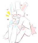 2023 >_< anthro blue_inner_ear blush blush_lines bunonthemoon duo eyes_closed fur heart_symbol hi_res kissing_cheek lagomorph leporid male mammal nude_anthro nude_male pink_inner_ear rabbit slim_anthro slim_male white_body white_fur