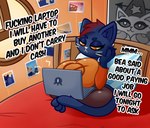 absurd_res anthro areola arturfox bed big_breasts breast_squish breasts computer dialogue electronics english_text felid feline female furniture hi_res huge_breasts inside laptop mae_borowski mammal night_in_the_woods nipples photo short_stack solo squish text