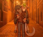 anthro asinus carrying_another carrying_partner choko_(chokodonkey) chokodonkey cigarette comic conditional_dnp danny_(lizardpuke) digital_media_(artwork) donkey drugged duo equid equine hi_res lizard male male/male mammal outside reptile scalie street substance_intoxication warm_colors