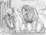 2008 arthos belly big_belly comic dialogue digitigrade duo english_text felid feral greyscale leovictor lion male mammal monochrome pantherine pregnant pregnant_male quadruped shaded sykur tail tail_tuft text tuft water