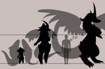 anthro breasts chart chimera digital_media_(artwork) dim(honky_kat) female feral group honky_kat horn human humanoid male mammal model_sheet side_by_side silhouetted_body simple_background size_chart tail wings