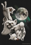 ambiguous_gender ass_up aurora_(phenomenon) black_nose black_pawpads canid canine canis derp_eyes digitigrade fangs feral fur humor looking_at_viewer mammal meeshyarts meme moon moon_moon pawpads quadruped simple_background solo space star tail teeth three_wolf_moon tongue tongue_out white_body white_fur wolf yellow_eyes yellow_sclera