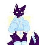 2023 :3 ambiguous_gender anthro black_body black_fur blue_clothing blue_hoodie blue_leg_warmers blue_legwear blue_topwear bunonthemoon clothing countershading domestic_cat felid feline felis fur heart_symbol hoodie leg_warmers legwear living_tail male_(lore) mammal oversized_clothing oversized_hoodie oversized_topwear slim_anthro slim_male solo tail topwear unusual_anatomy unusual_tail white_body white_countershading white_eyes white_fur