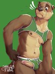 2024 accident accidental_exposure anthro artist_logo black_nipples black_nose blush bodily_fluids briefs briefs_pull brown_body brown_eyes brown_fur brown_nose bulge clothed clothing clothing_pull colored_seam_underwear crop_top dripping embarrassed erection foreskin fur furry-specific_brand genital_fluids genitals green_background green_briefs green_clothing green_crop_top green_shirt green_topwear green_underwear hi_res humanoid_genitalia humanoid_penis humiliation logo looking_at_genitalia looking_at_penis male mammal mike_(rudderbutts) muscular mustelid navel nipples otter pantsless pantsless_anthro pantsless_male partially_retracted_foreskin pecs penis penis_poking_out penis_through_fly portrait pose precum precum_drip precum_on_leg precum_on_self river_otter rudderbutts senor_nutria shirt signature simple_background solo tan_body tan_fur text text_on_briefs text_on_clothing text_on_underwear three-quarter_portrait topwear underwear underwear_pull unwanted_erection unwanted_exposure whiskers white_seam_briefs white_seam_shirt white_seam_tank_top white_seam_underwear wide_eyed