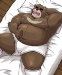 2024 5:6 anthro bear bed belly big_belly black_nose blush bulge clothing eyes_closed furniture hi_res kemono male mammal mohumohudansi moobs nipples overweight overweight_male pillow sleeping solo underwear