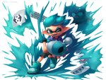 2020 animal_humanoid blaster_(splatoon) cephalopod cephalopod_humanoid clothing fangs footwear hi_res humanoid humanoid_pointy_ears inkling luna_blaster male marine marine_humanoid miitara mollusk mollusk_humanoid nintendo one_eye_closed open_mouth open_smile pseudo_hair ranged_weapon signature smile solo splatoon teeth tentacle_hair tentacles weapon wink