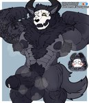 anthro balls barazoku big_balls big_penis black_body bodily_fluids bone canid canine canis demon digital_media_(artwork) erection flexing flexing_bicep flexing_biceps flexing_both_biceps fur genital_fluids genitals hair hi_res horn humanoid humanoid_genitalia humanoid_penis incrediblecrocodile male mammal muscular muscular_anthro muscular_humanoid muscular_male nipples pecs penis simple_background skull skull_head solo tail teeth wolf