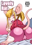 absurd_res anthro blonde_hair blush blush_lines butt camel_toe clothed clothing cover cover_art cover_page english_text eyebrows female hair hi_res japanese_text kemono looking_at_viewer looking_back looking_back_at_viewer mammal murid murine nakagami_takashi open_mouth pawpads pink_clothing pink_pawpads raised_tail rear_view rodent solo tail text whiskers