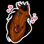 1:1 2021 alpha_channel amber18db ambiguous_gender blue_eyes brown_body brown_hair brown_mane digital_media_(artwork) dolero equid equine eyebrows feral hair headshot_portrait heart_symbol horse looking_at_viewer low_res mammal mane open_mouth portrait simple_background solo teeth