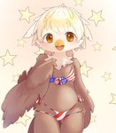 accipitrid accipitriform american_flag_bikini anthro avian bald_eagle beak bikini bird brown_eyes canopus335 clothed clothing eagle feather_hair feather_tuft feathers female female_anthro flag_bikini hi_res kemono looking_at_viewer multicolored_body portrait pseudo_hair sea_eagle solo star swimwear thigh_gap three-quarter_portrait tuft two-piece_swimsuit winged_arms wings young young_female