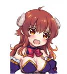 2019 bare_shoulders blush bodily_fluids bow_(feature) breasts brown_eyes brown_hair bust_portrait clothed clothing curled_horn demon demon_humanoid eyebrow_through_hair eyebrows female hair horn horned_humanoid humanoid machikado_mazoku not_furry nuno_(pppompon) open_mouth portrait purple_clothing red_bow simple_background solo tears translucent translucent_hair white_background yoshida_yuuko_(machikado_mazoku)