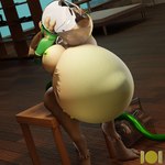 1:1 3d_(artwork) absurd_res anthro bandai_namco belly belly_inflation bodily_fluids breast_expansion breasts canid cum cum_in_mouth cum_inflation cum_inside digimon digimon_(species) digital_media_(artwork) digiwolx_(character) drinking drinking_cum expansion female genital_fluids hi_res hose hose_in_butt hose_inflation inflation mammal nipples onehundredandone renamon solo stretch_marks