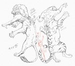 6_limbs ajayi_(ryo_sumiyoshi) dahabu_(ryo_sumiyoshi) duo felid felid_taur hair lion lion_taur male mammal mammal_taur monochrome multi_limb muscular muscular_male nude pantherine pantherine_taur raika_(species) ryo_sumiyoshi simple_background tail tail_tuft taur tigaro tiger tiger_taur tuft