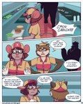 4:5 anthro big_ears burger carolina_(mikrogoat) clothed clothing comic detailed_background dialogue digital_media_(artwork) distracted domestic_ferret duo ellipsis english_text fast_food fast_food_employee fast_food_restaurant female food gloves grill hands_on_hips handwear hat headgear headwear hi_res inside kerchief lettuce mammal mikrogoat mouse murid murine mustelid musteline onion plant rodent shirt silhouette speech_bubble standing text tired topwear true_musteline uniform url vegetable weasel working yelling