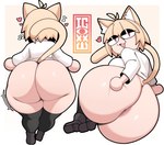 absurd_res animal_humanoid anus bedroom_eyes big_butt blonde_hair boots bottom_heavy bottomless bottomless_female bottomless_humanoid butt cat_humanoid clothed clothing felid felid_humanoid feline feline_humanoid female footwear fur hair half-closed_eyes hi_res huge_butt humanoid igxxiii inner_ear_fluff inviting legwear long_sleeve_shirt mammal mammal_humanoid narrowed_eyes neco-arc open_mouth open_smile pear-shaped_figure seductive shoes simple_background smile solo stockings thick_thighs tsukihime tuft type-moon wide_hips yellow_body yellow_fur