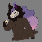 2021 4_fingers anthro biped blue_eyes bone brown_body brown_fur canid canine cosmic_hair digital_drawing_(artwork) digital_media_(artwork) draggu_(artist) ethereal_hair fingers fur grey_background hair inner_ear_fluff kurogane_(skulldog) male mammal multicolored_body muscular nipples nude purple_hair shaded signature simple_background skull skulldog_(species) solo tuft