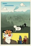 absurd_res clothing coat comic dialogue doodledoggy english_text epic_games felid forest forest_background fortnite fur hi_res hope_(fortnite) huge_filesize human jonesy_(fortnite) mammal markings marvel nature nature_background oscar_(fortnite) pantherine plant scar speech_bubble striped_body striped_fur striped_markings stripes text text_box tiger toonkind toony topwear tree trenchcoat vengeance_jones_(fortnite)