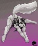 2024 5:6 5_fingers 5_toes anthro arctic_wolf athletic athletic_anthro athletic_female big_breasts black_hair black_nose breasts canid canine canis claws digital_drawing_(artwork) digital_media_(artwork) feet female finger_claws fingers flexible fur ghostwolf green_eyes hair humanoid_feet humanoid_hands mammal nude nude_anthro nude_female pancake_position plantigrade sara_kincaide signature solo spread_legs spreading toe_claws toes white_body white_fur wolf