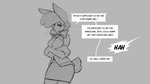 16:9 after_transformation angry anthro clothed clothing dialogue digital_drawing_(artwork) digital_media_(artwork) english_text evan_(sharkrags) female fur grey_background hair lagomorph leporid mammal monochrome rabbit simple_background solo speech_bubble text watsup widescreen