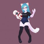 1:1 3d_(artwork) 3d_animation animated anthro atelierlily biped black_clothing black_legwear black_thigh_highs blue_eyes blue_hair clothing digital_media_(artwork) domestic_cat eyewear felid feline felis female fur glasses hair legwear mammal one-piece_swimsuit pink_nose red_eyewear red_glasses short_playtime simple_background skateboard solo swimwear tablekat thigh_highs vehicle white_body white_fur