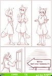 absurd_res anthro aogami belt blatant_lies braided_hair braided_ponytail canid canine canis comic dipstick_tail english_text female fox hair hi_res long_ponytail mammal markings monochrome pink_and_white ponytail sign simple_background tail tail_markings text window wolf young young_anthro young_female