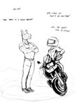 2024 anthro armor bill_(hladilnik) black_and_white bmw bmw_r1200_gs bovid caprine comic crossed_arms dialogue duo english_text equid equine female greyscale headgear helmet hi_res hladilnik jane_doe_(hladilnik) lagomorph male mammal monochrome motorcycle motorcycle_helmet nope refusal refusing sheep sketch text vehicle zebra