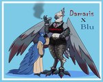 5:4 accipitrid accipitriform anthro avian belt bird blu_(rio) blu_waifu blue_sky_studios blush bracelet cigarette clothing damaris_the_harpy_eagle_(blu_waifu) duo eagle eyewear female fishnet_clothing fishnet_legwear glasses harpy_eagle jewelry larger_female legwear luntalie macaw male male/female muscular muscular_female neotropical_parrot parrot rio_(series) size_difference smaller_male smoking smoking_cigarette spix's_macaw studded_belt studded_bracelet studded_jewelry studs torn_clothing torn_legwear true_parrot wings