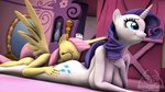 16:9 3d_(artwork) anthro anthrofied big_breasts breasts digital_media_(artwork) duo equid equine female female/female fluttershy_(mlp) friendship_is_magic hair hasbro hi_res horn lying mammal my_little_pony mythological_creature mythological_equine mythology nude on_front oral purple_hair rarity_(mlp) senthaurekmern unicorn widescreen