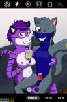 animal_genitalia anthro balls bepis beverage beverage_can beverage_in_sheath blue_body blue_fur breasts brown_eyes bubble_tea camera_hud crystal_the_tiger domestic_cat drinking duo eyelashes felid feline felis female fur furniture genitals grey_body grey_fur hair hands-free_bubble_tea hi_res holding_breast looking_at_viewer male mammal markings meme navel nipples on_lap on_sofa one_eye_closed pantherine penetration purple_body purple_fur purple_hair scout_the_cat_(character) scoutthecat02 selfie sheath sheath_penetration sheath_play sitting sitting_on_lap sitting_on_sofa smile soda sofa striped_markings striped_tail stripes tail tail_markings tiger white_body white_fur wink winking_at_viewer yellow_body yellow_eyes yellow_fur