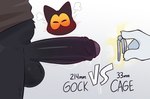 ambiguous_gender angry anthro balls belly black_body black_eyes black_fur blush bodily_fluids bottomless chastity_cage chastity_device clothed clothing crushpepper domestic_cat duo ears_up erection faceless_anthro faceless_character felid feline felis flat_chastity_cage foreskin fur genital_fluids genitals google google_doodle hi_res magic_cat_academy male mammal metric_unit momo_(google) motion_outline penis precum shaking shirt shivering simple_background sweat text topwear yellow_sclera