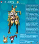 anthro baseball_bat bat_(object) blonde_hair breasts chibi cleavage clothed clothing eeveelution english_text female generation_1_pokemon hair hi_res human humanoid jolteon kinkymation male mammal nintendo pokemon pokemon_(species) pokemorph text yoke_pose