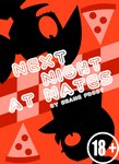 animatronic cover cover_art cover_page duo english_text female food hi_res human humanoid machine male male/female mammal nina_nuggets pizza rob_(next_nights_at_nates) robot shane_frost silhouette text