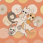 1:1 amayakasuneko ambiguous_gender domestic_cat dumplings eating felid feline felis feral food group mammal mojacookie nagameruneko official_art shikaruneko shikaruneko_(series) whiskers