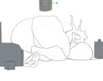 2024 2_toes 2d_animation 2d_on_3d ambiguous_species animated annoyed anthro axis_gizmo big_breasts big_butt blender_(copyright) breasts butt butt_jiggle crossed_legs cube_(object) default_cube_(blender) feet female fur horn itisd9 jiggling looking_back loop lying no_sound object_on_butt on_front on_ground pawpads rear_view shiona_(itisd) short_playtime simple_background solo toes webm