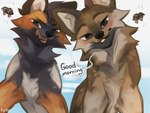 2024 4:3 african_wild_dog artist_name black_body black_fur black_nose blush brown_body brown_fur canid canine canis cheek_tuft cloud dialogue digital_drawing_(artwork) digital_media_(artwork) duo english_text facial_tuft feral fur hyilpi licking licking_lips licking_own_lips looking_at_viewer mammal microsoft minecraft mojang orange_body orange_fur sky spotted_wolf_(minecraft) text tongue tuft wolf wolf_(minecraft) woods_wolf_(minecraft) xbox_game_studios