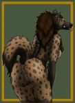 absurd_res anthro anus brown_hair butt female flirting fluffy genitals gnoll grata hair hi_res hyena long_hair mammal markings nude orange_eyes pussy raised_tail solo spots spotted_body tail thehatredburrito tongue tongue_out torn_ear