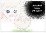 aman_(weibo) ambiguous_gender bodily_fluids border bovid caprine comic dialogue english_text feral fluffy grass long_ears mammal plant sheep simple_background solo sweat text thought_bubble white_background white_border worried