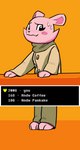 absurd_res anthro bear black_nose blush bodily_fluids clothed clothing countertop facial_tuft female hi_res honeydew_shopkeeper kirbugo mammal nervous solo sweat sweatdrop text_box tuft undertale undertale_(series) undertale_yellow ursine